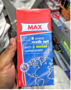 MAX 9 Pieces Math Set With 2 metal Compasses Tin box